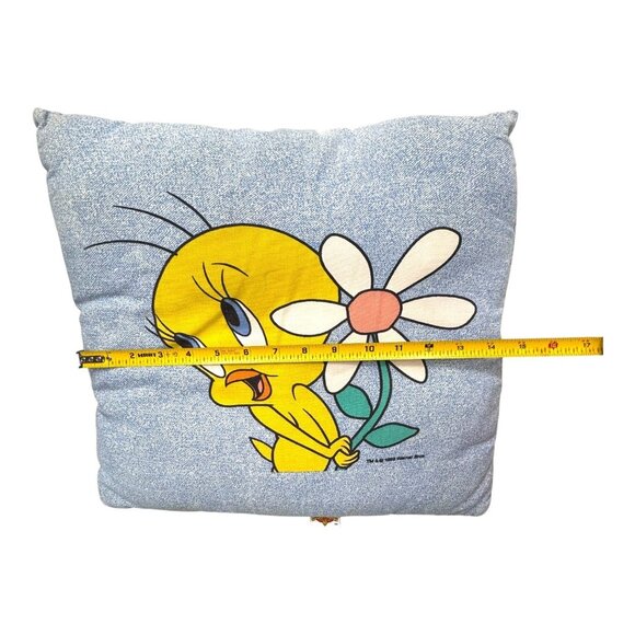 Vintage Looney Tunes Tweety Bird Stuffed Throw Pillow 1999 Warner Bro Jean Denim - Picture 4 of 7
